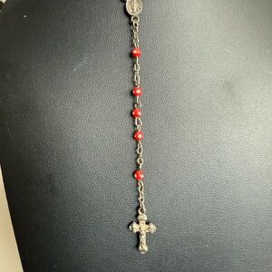 Vintage Red Beaded Cross Rosary Necklace